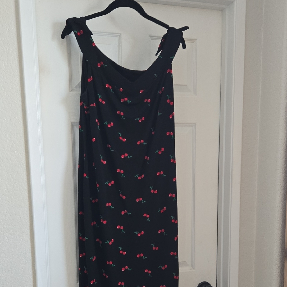 New York & Company Off the Sholder Black Dress with Cherry Print. Beautiful
